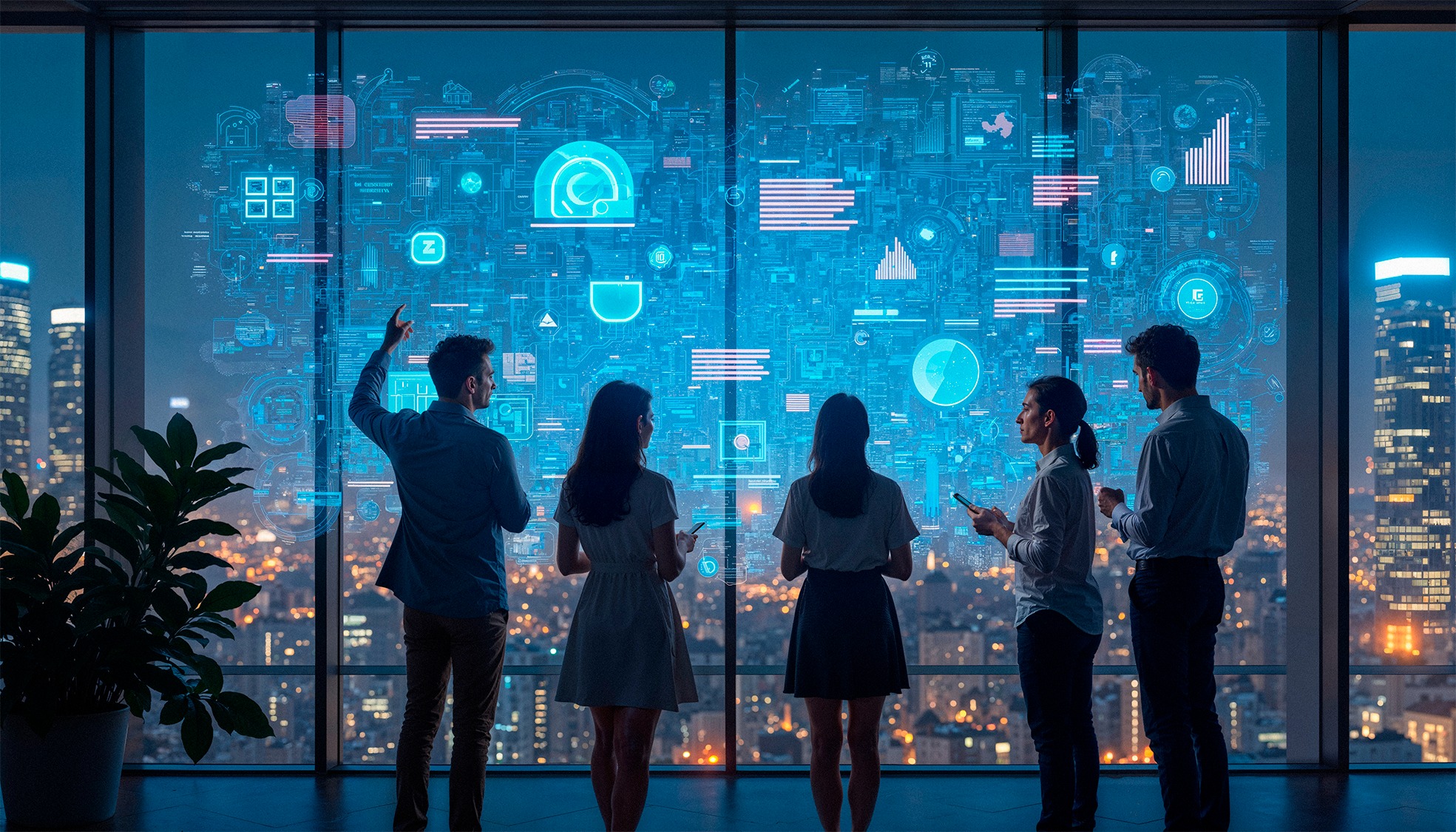 Team exploring an AI-powered digital interface