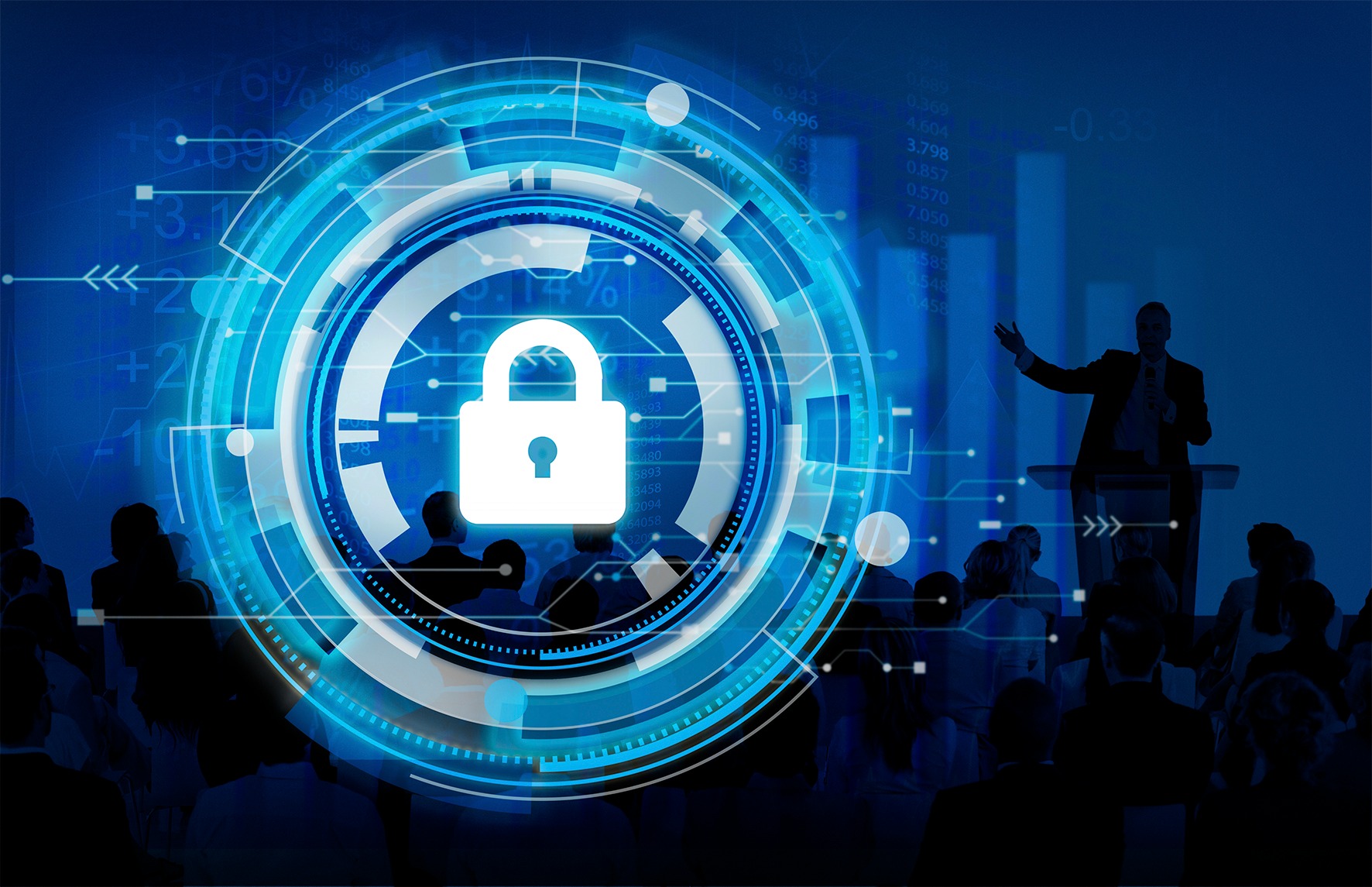 Cybersecurity framework illustration with lock symbol